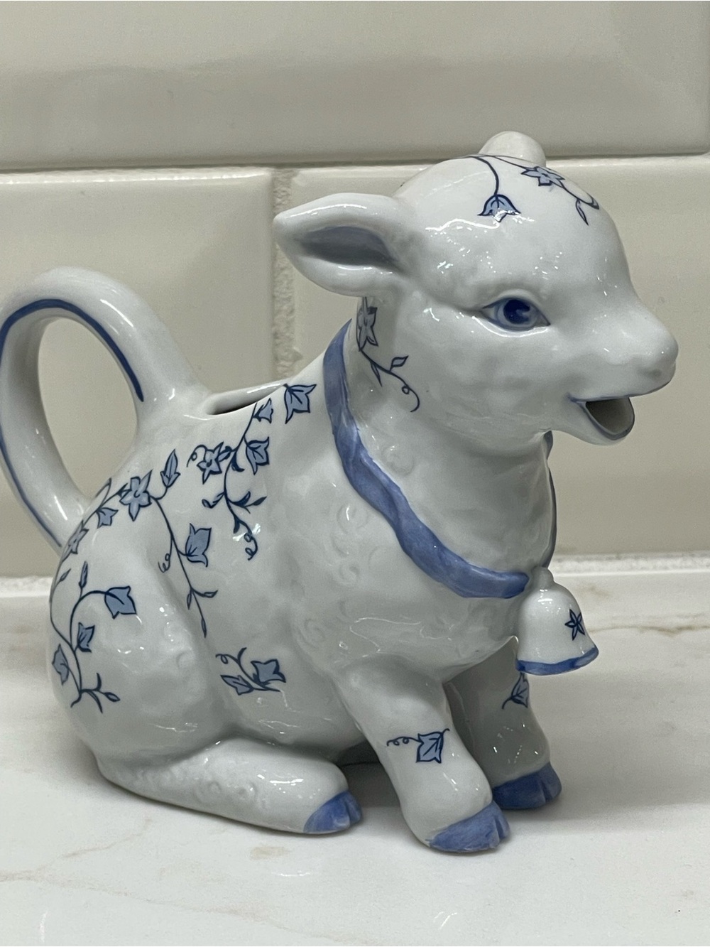 Country Friends Blue & White Floral Cow-Shaped Small Ceramic Creamer Pitcher